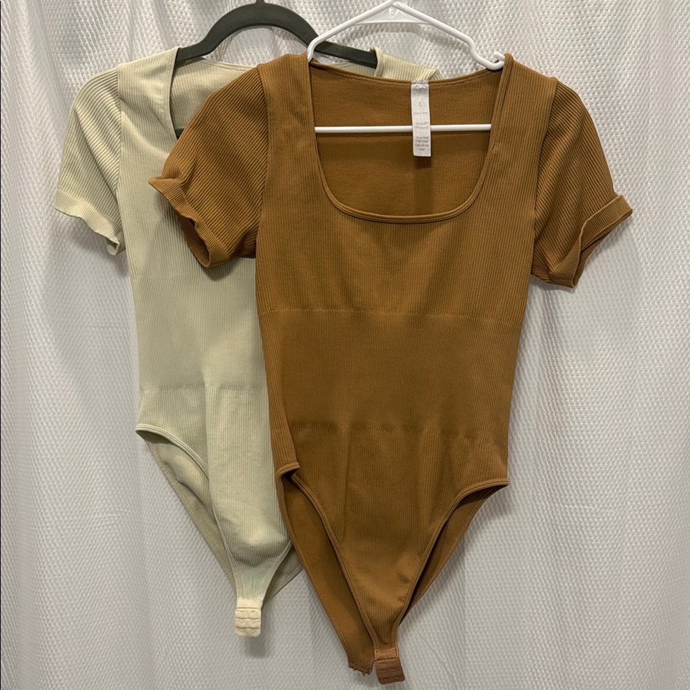 Brown and Cream Ribbed Bodysuit Set